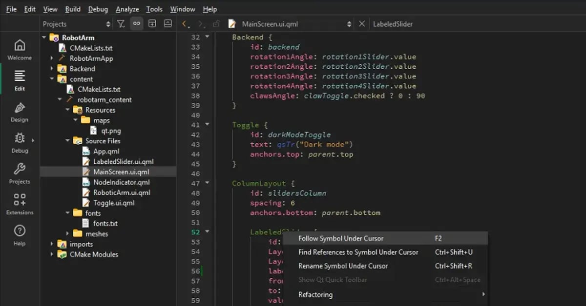 Qt Creator IDE provides full Qt and QML support
