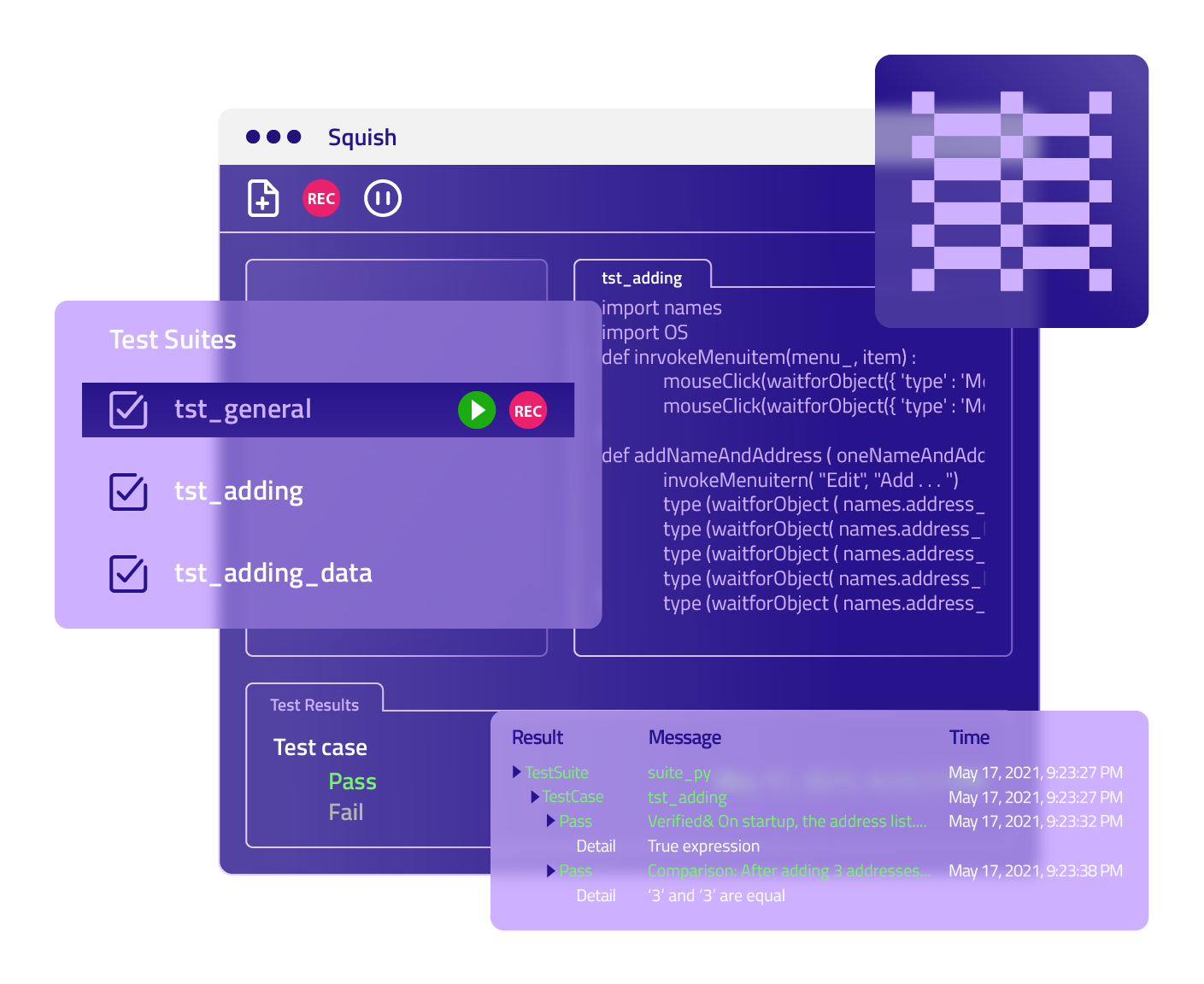 Squish interface Squish IDE